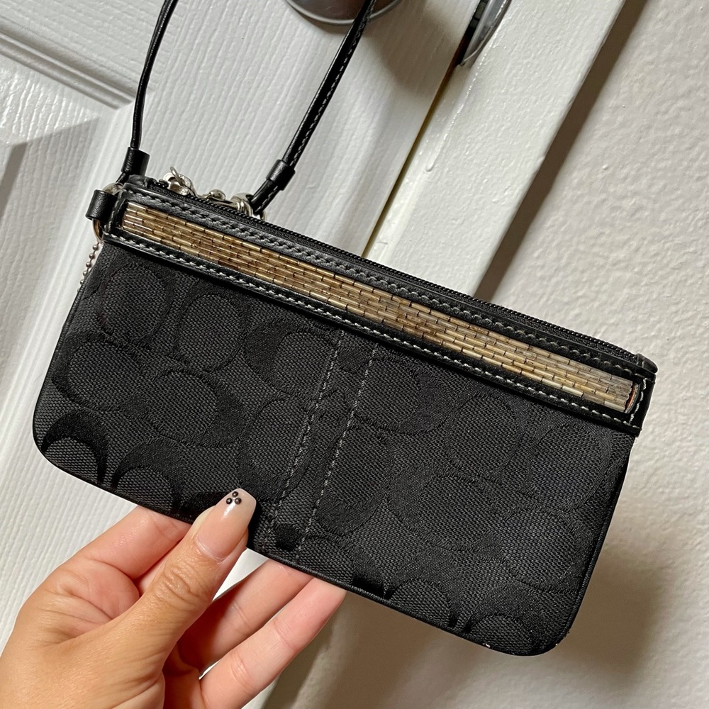 Coach Signature Wristlet - Black with Beads